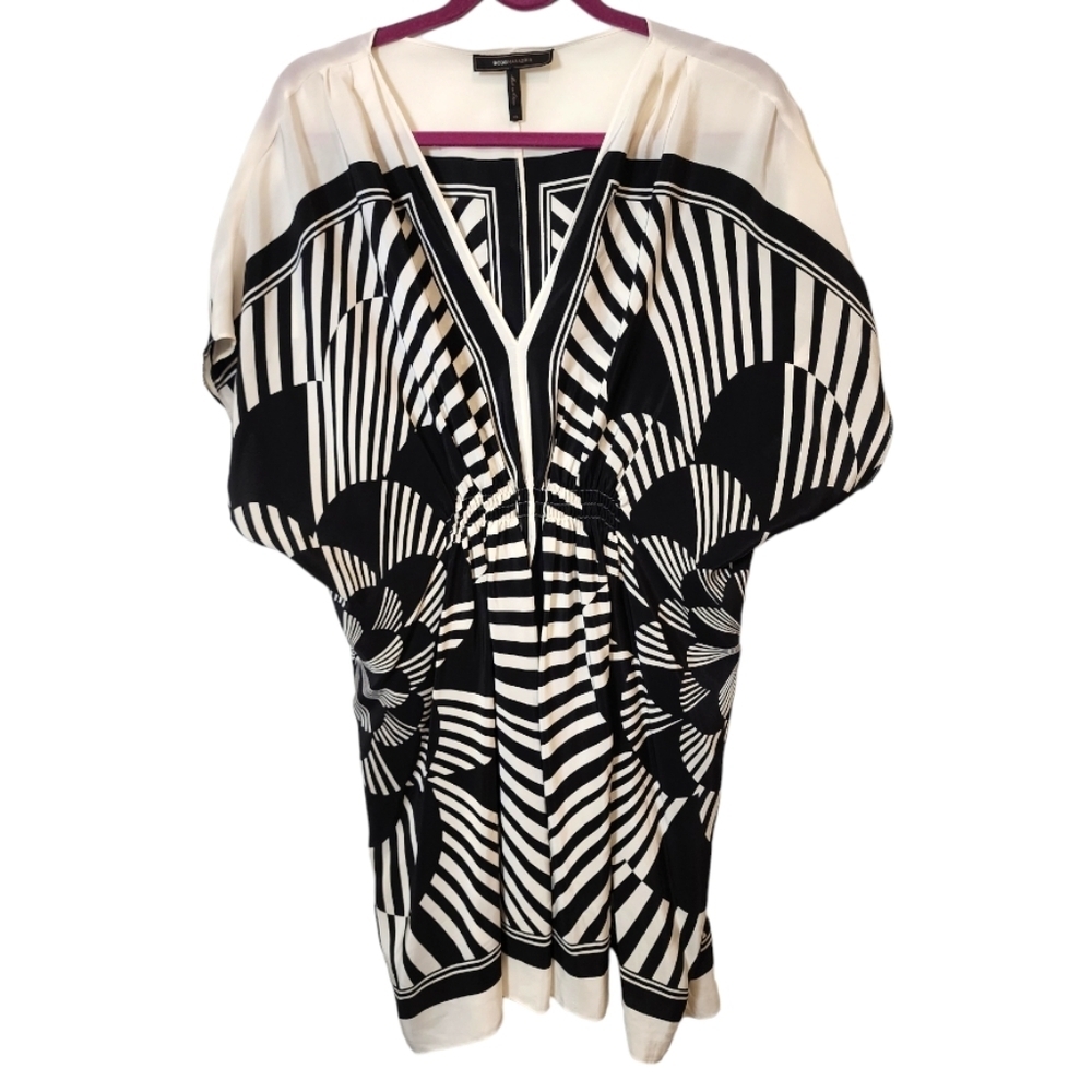 BCBG Max Azria Striped Silk Kimono Mini Dress without Belt, Size XS - Picture 2 of 5